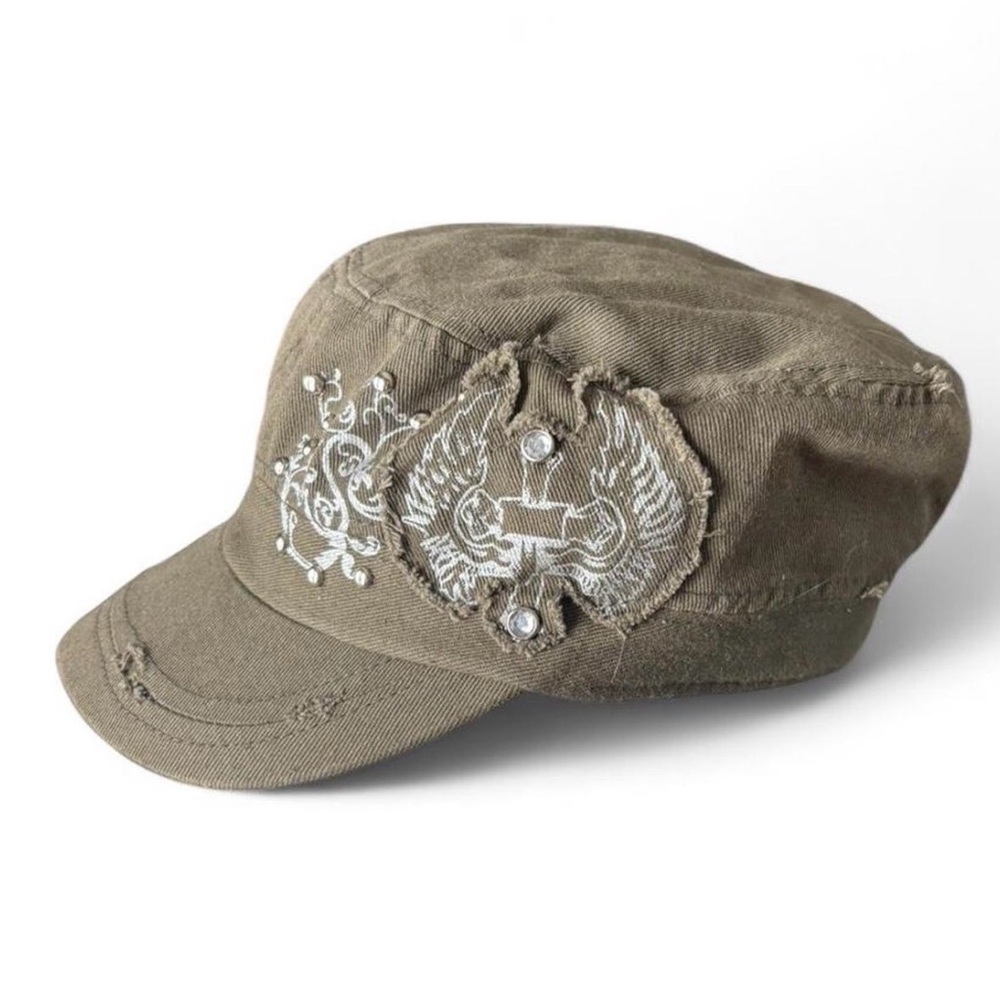 Olive Military Cadet Cap with Embroidered Wing Patch